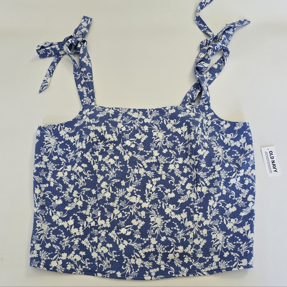 Old Navy | NWT Floral Tie Shoulder Cropped Dobby Corset Top, Large